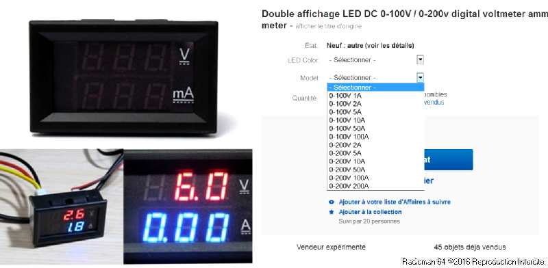 Voltmètre Ampèremètre Numérique LED + Shunt De Courant DC 100V 100A